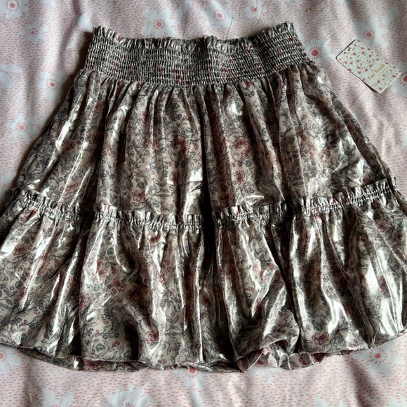 NWT FREE PEOPLE Floral Lavender Combo Shimmering Bubble Mini Skirt XL - Picture 10 of 12